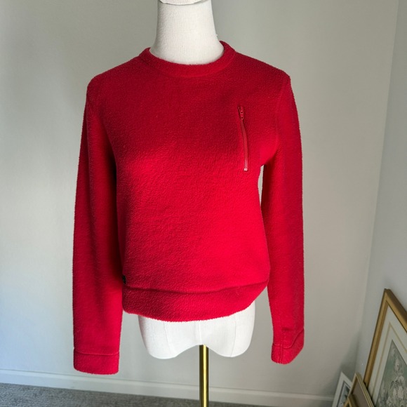 Ralph Lauren Fleece Pullover Sweater Womens Small Crew Neck Red Modern Zip - Picture 1 of 8